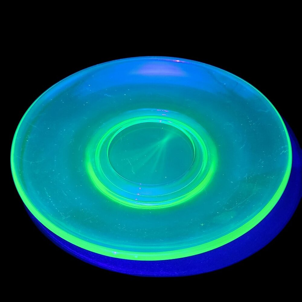 Vintage Uranium Depression Glass Green Decorative Saucer